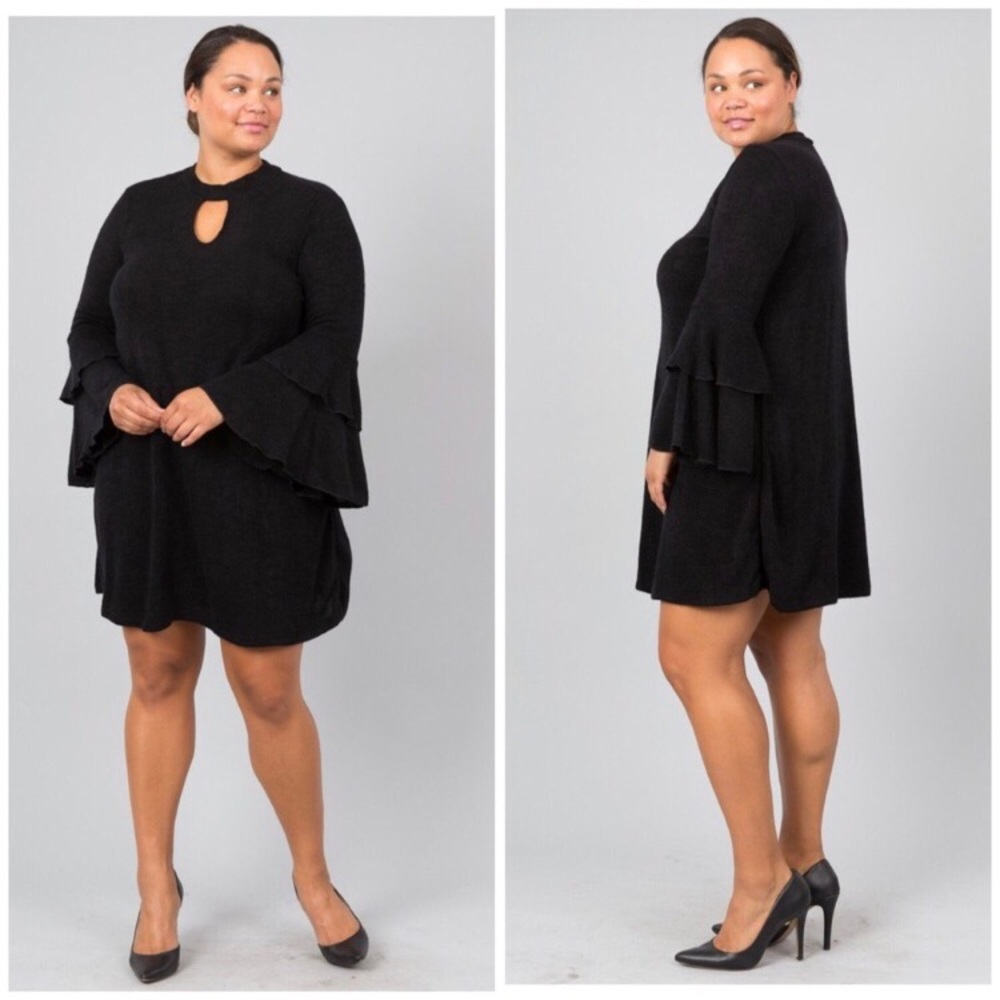 Plus Size! Ruffled Bell Sleeve Sweater Dress - Picture 2 of 2